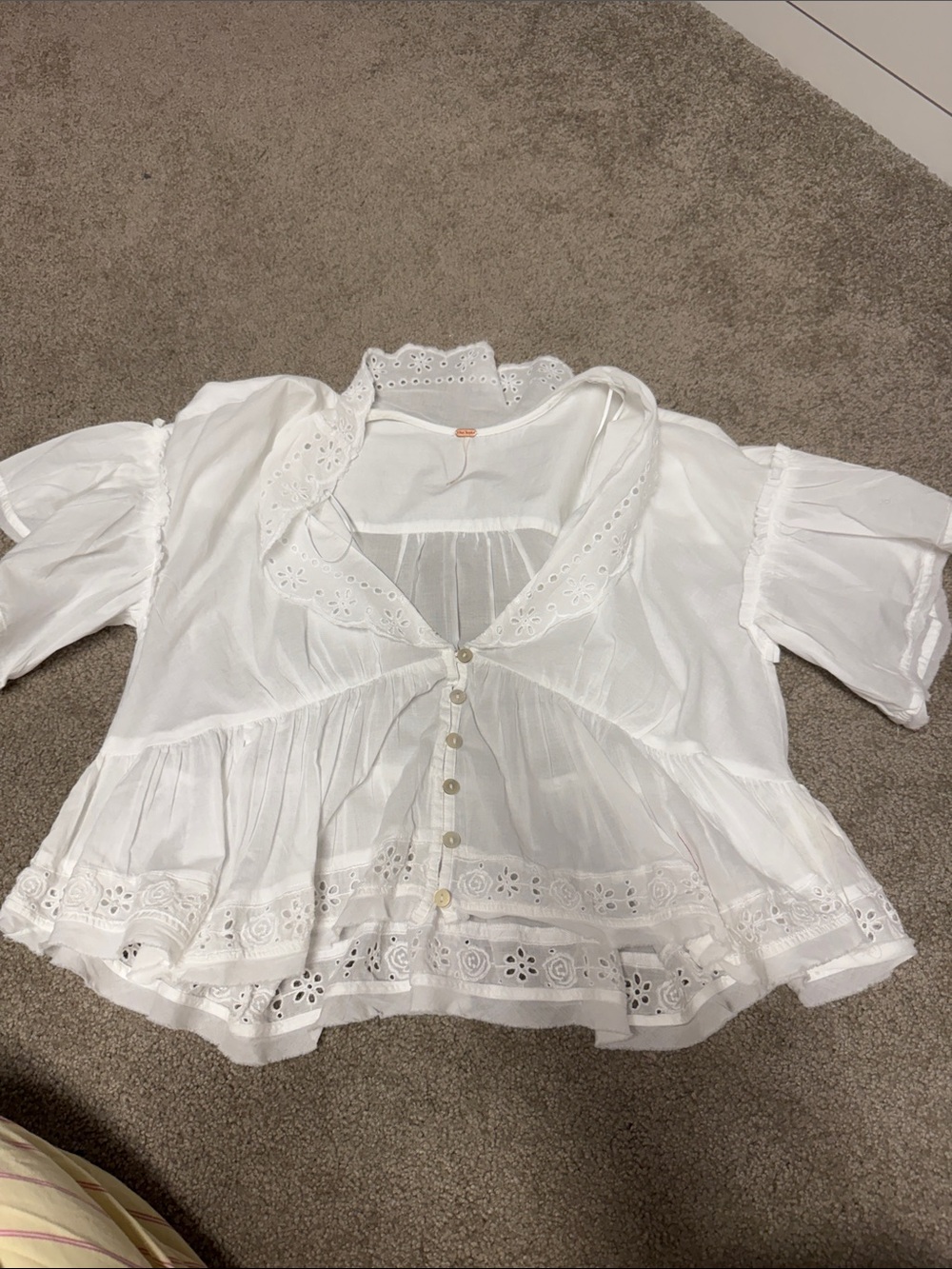 Free People White Eyelet Crochet Peplum Button-Front Blouse